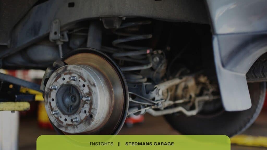 Skoda vehicle undergoing brake system inspection and repair.